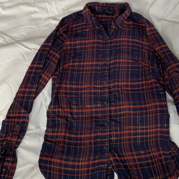 Lucky Brand button up shimmery plaid top - Picture 5 of 8